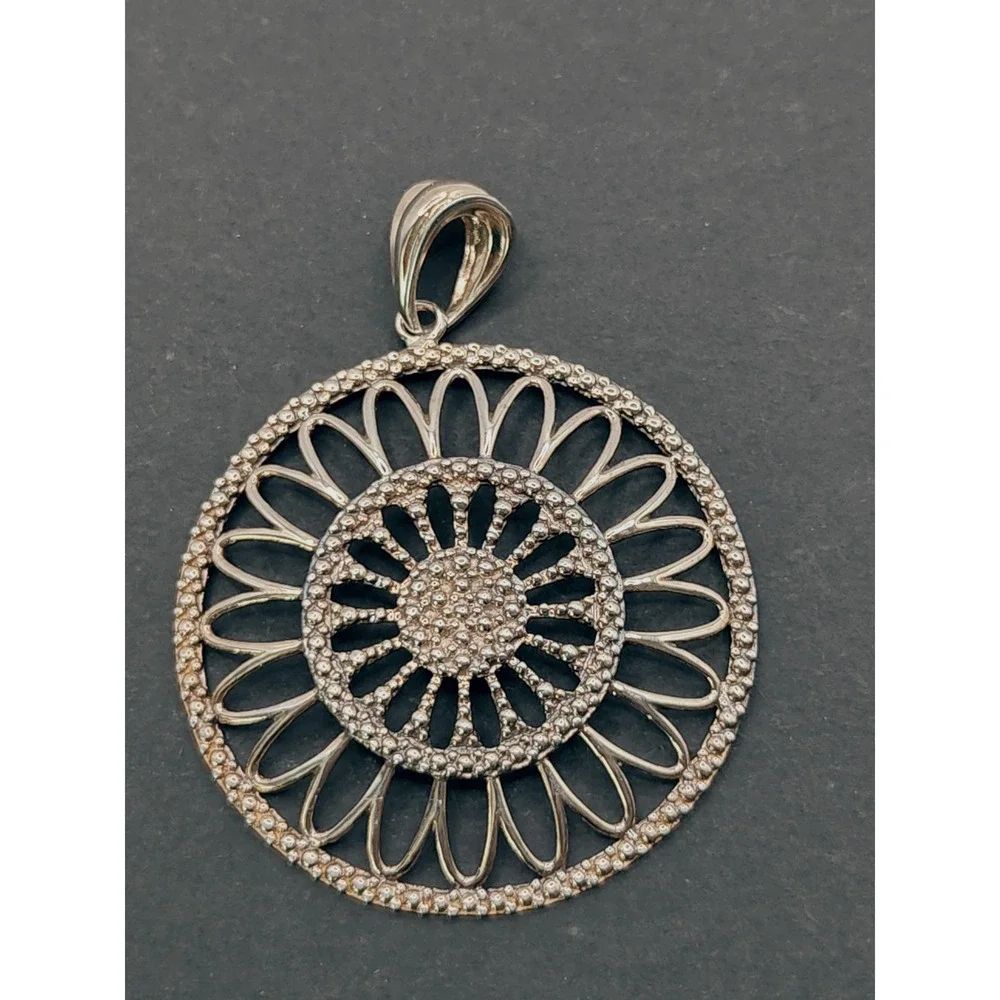 Milor Italy 925‎ Sterling Silver Floral Medallion Circular Pendant Statement